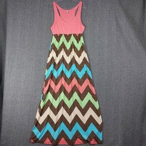 AUDITIONS WOMENS PINK MULTICOLOR CHEVRON RACER BACK MAXI DRESS SIZE LARGE